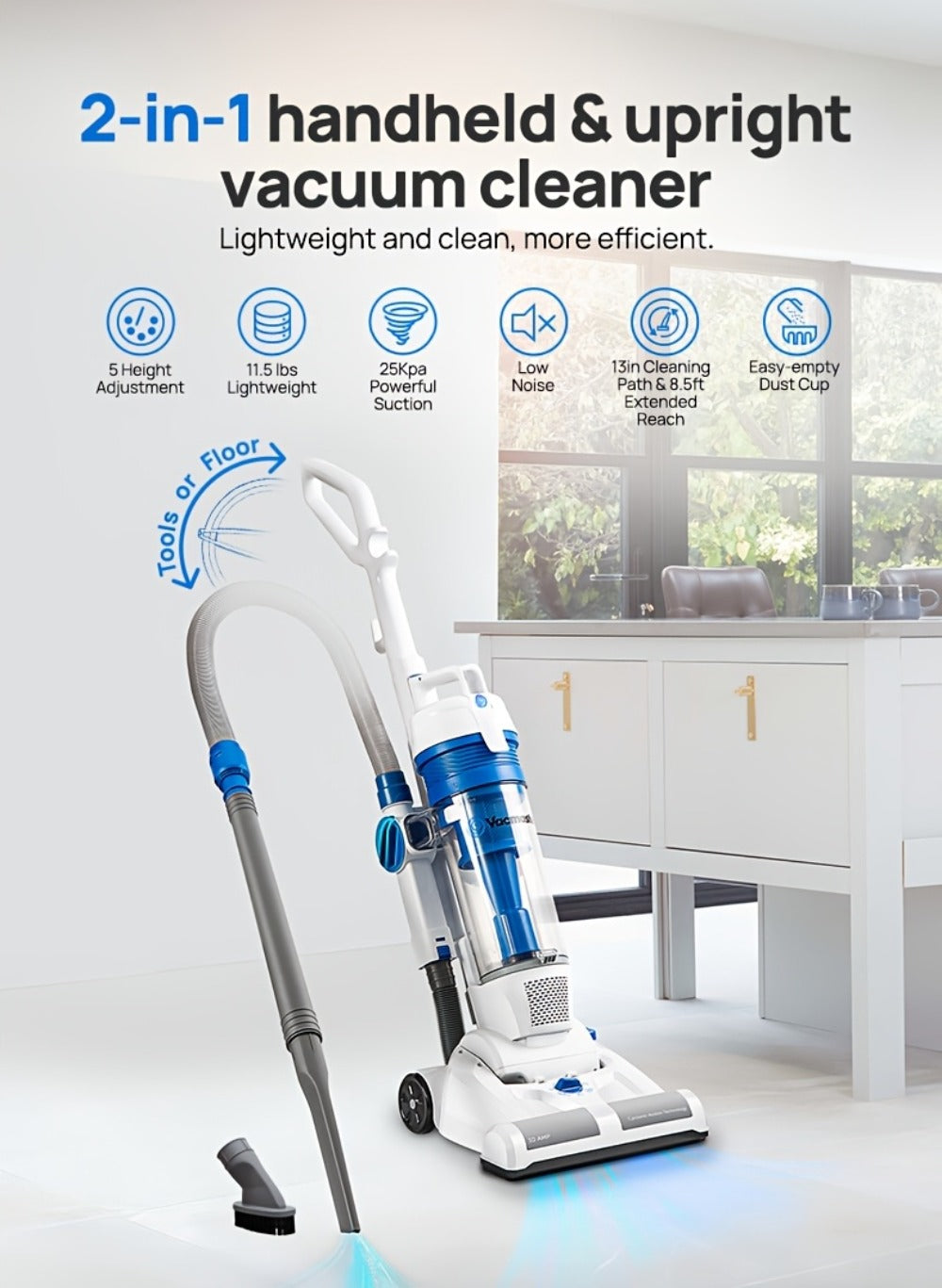 Vacmaster UC0101 Bagless Upright Vacuum Cleaner with 13-Inch Cleaning Path, 20-Foot Cord and Hand Tools