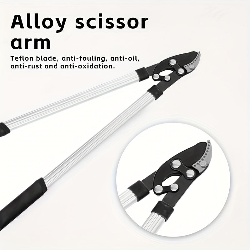 Telescoping Long-Handle Pruning Shears with Silver-Color Shafts, Black Grips and Curved Bypass Blade