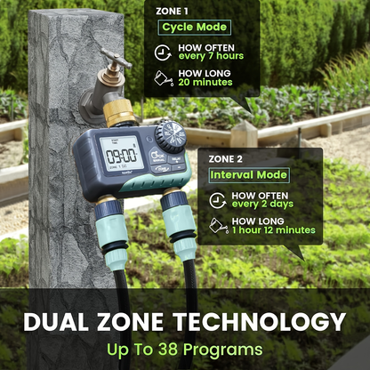 2-Zone Sprinkler Timer Programmable Faucet Irrigation Controller for Lawn & Yard