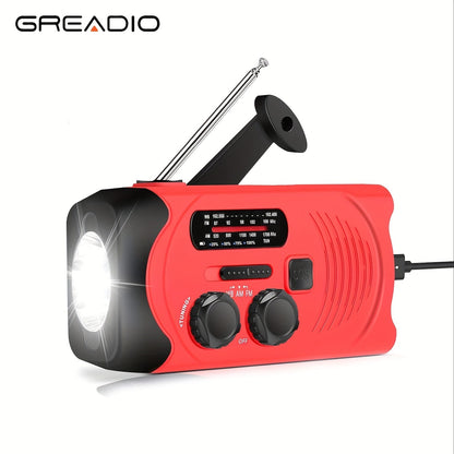 2000mAh AM/FM/NOAA Emergency Radio with Solar Panel, Hand Crank, LED Flashlight and Four Color Options