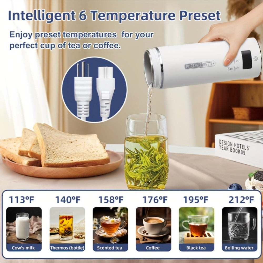 Electric Kettle 15oz Travel Bottle with Six Temperature Presets, Display and Four Color Options