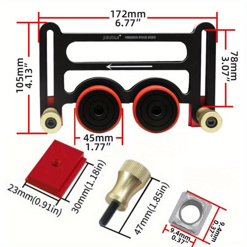 Feather Board Roller Guide for Table Saw – Aluminum Alloy One-Way Safety Stock Feeder with T-Track Mount, Anti-Kickback Woodworking Press Guide Tool