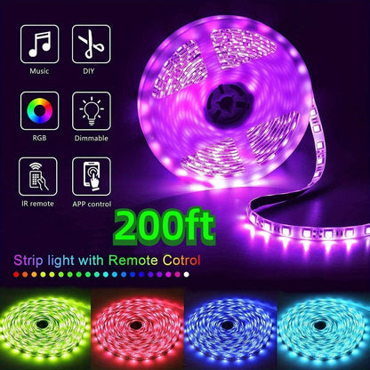 LED Strip Light RGB 200ft Kit with App and IR Remote Control, Music Sync, Timer and Dimmable Color Modes