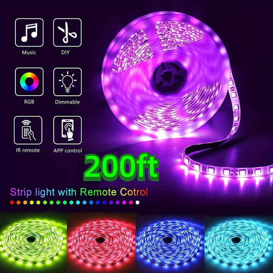 LED Strip Light RGB 200ft Kit with App and IR Remote Control, Music Sync, Timer and Dimmable Color Modes