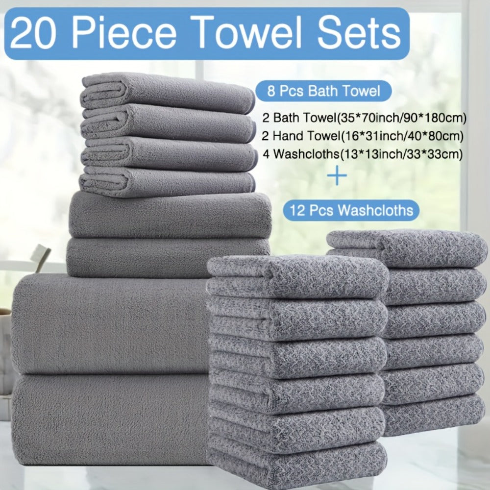 Twenty-Piece Bath Towel Set with Eight Large Towels and Twelve Washcloths in Ten Exact Color Options