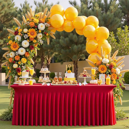 Tablecloth Pleated Skirt Fitted Cover 2-Pack for 6 or 8-Foot Rectangle Tables in Red Polyester Blend