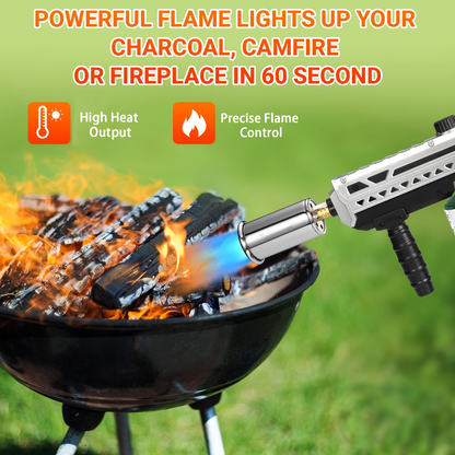Long-Handle Propane Grill Torch with Adjustable Flame, Trigger Ignition and Silver-Black Finish