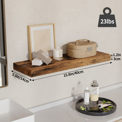 Floating Wall Shelves Set of 4, Retro Style Wall Mounted Shelves with Invisible Brackets for Bathroom Living Room Bedroom Kitchen, Brown Black White Gray Home Decor Display