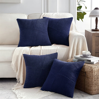Four-Piece Corduroy Pillow Cover Set, 18 x 18 Inches with Striped, Panel and Pinwheel Textures