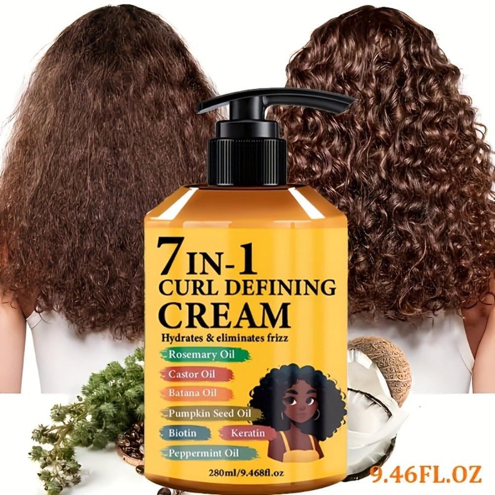 Curl Defining Cream 7-in-1 Frizz Control 2pcs Set 9.468fl oz — Long-Lasting Hold Moisturizing Non-Greasy Hair Styling Cream for Wavy Curly Normal Hair Bouncy Defined Curls Unisex Adults Women