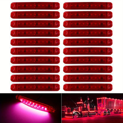 LED Side Marker Lights 20pcs, 12V 9-LED Clearance Indicator Lamp Bar for Truck Car Trailer, Waterproof Side Marker Light Kit in White Red Amber Blue Green
