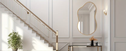 Boho Irregular Wall Mirror - Gold Aluminum Alloy Frame Asymmetrical Decorative Mirror for Bathroom Bedroom Living Room Entryway Cloakroom Wall Decor