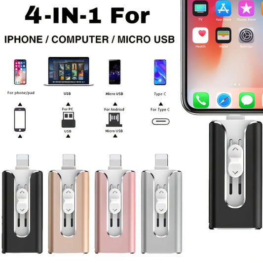USB Flash Drive, 4-in-1 USB 3.0 OTG Photo Drive with 128GB or 256GB Capacity, Four Connectors and Four Colors