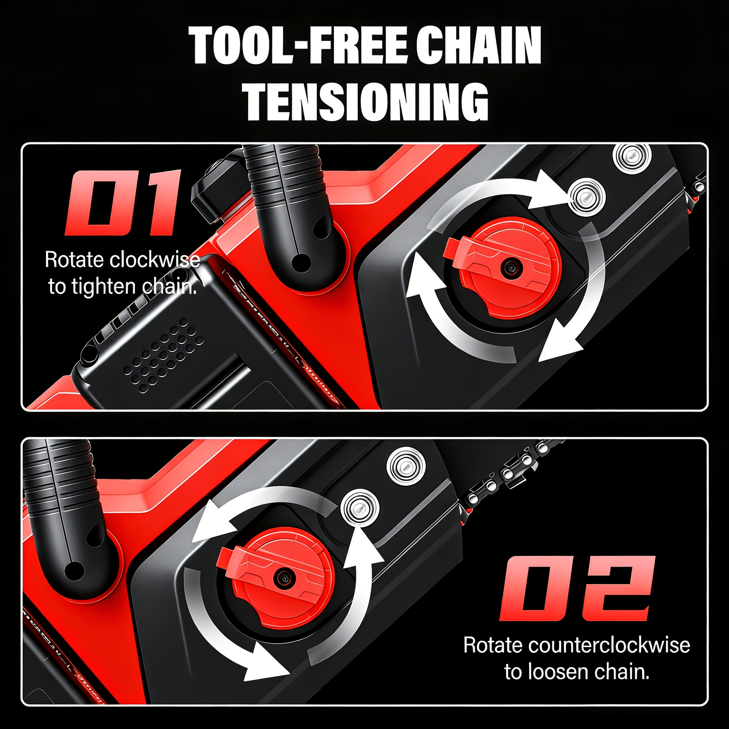 Cordless Brushless Chainsaw Kit with 12- or 16-Inch Guide Bar, Two Batteries, Charger and Cutting Accessories