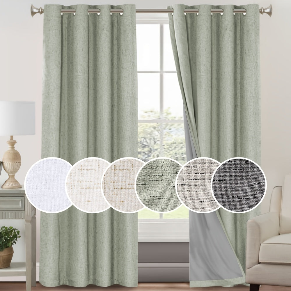 Two-Panel Linen-Textured Blackout Curtain Set in Six Colors with 52-Inch Width and Four Lengths