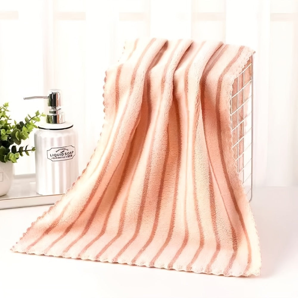 Towel Set 5-Pack 500GSM Coral Fleece Face Towels in Solid, Striped and Five-Color Options for Home and Guest Use