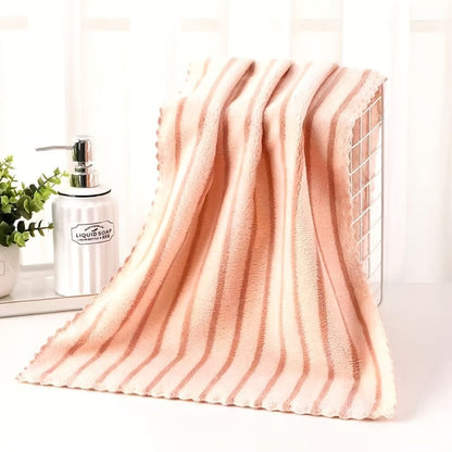 Towel Set 5-Pack 500GSM Coral Fleece Face Towels in Solid, Striped and Five-Color Options for Home and Guest Use