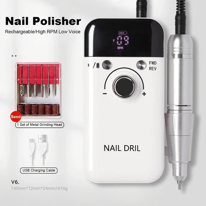 Electric Nail Drill 45000 RPM Rechargeable Kit with LCD, Forward Reverse and Four Color Options