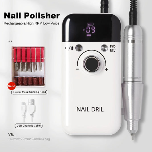 Electric Nail Drill 45000 RPM Rechargeable Kit with LCD, Forward Reverse and Four Color Options