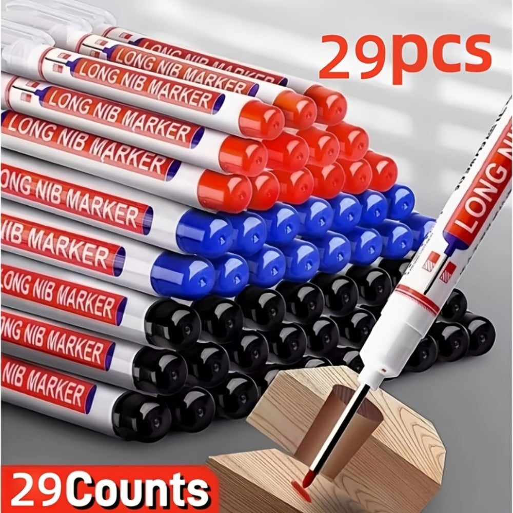 Deep Hole Marking Pens 29 Pack – Long Point Oil-Based Woodworking Markers, Multi-Color Red Blue Black Pencils for Wood, Ceramic, Tile & Bathroom Installation, Carpenter Marking Tool Set
