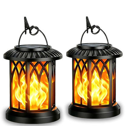 Solar Lantern Outdoor Hanging Lights Flickering Flame IPX5 12Hrs Garden Yard Patio Decor Classic Black Antiqued Bronze 2 or 4 Pack