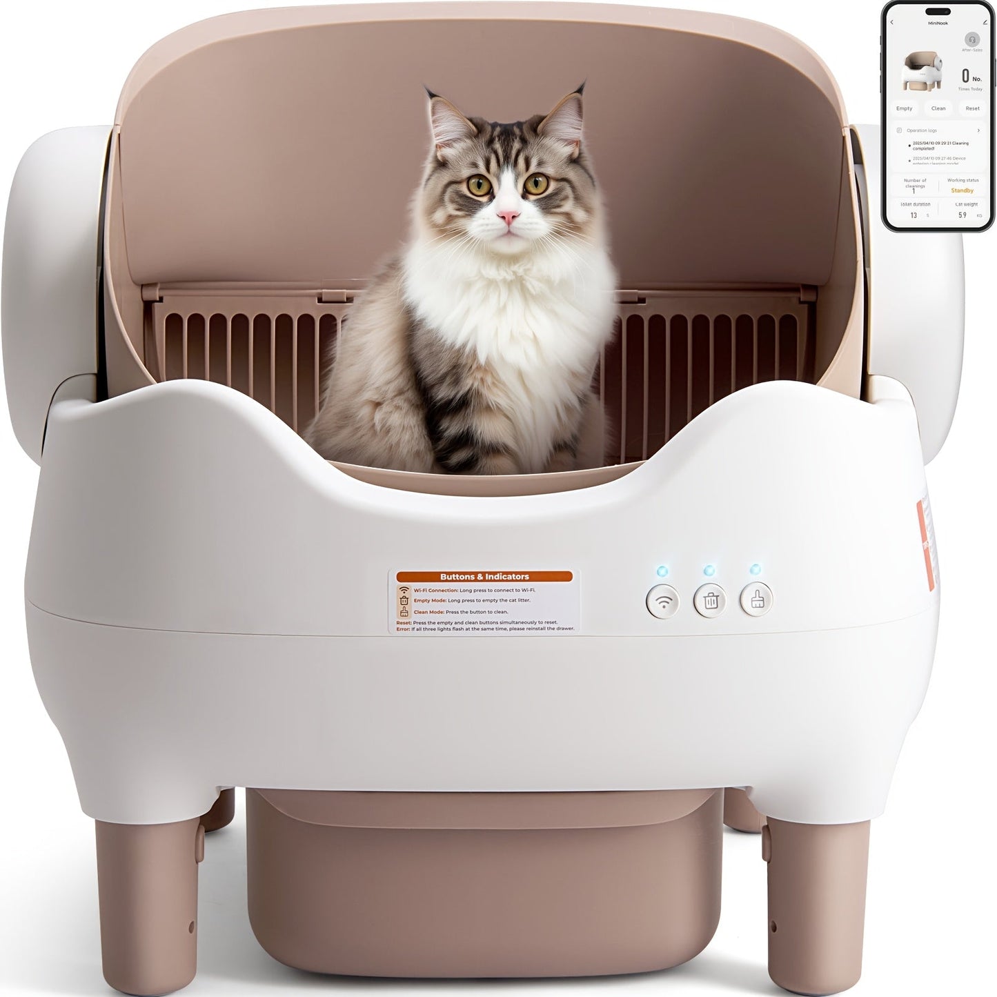 Smart Self-Cleaning Cat Litter Box – App Control, Open-Top Design, 10L Waste Bin, Ultra-Quiet <20dB, Infrared Safety Sensors, Kitten Mode for Multi-Cat Homes