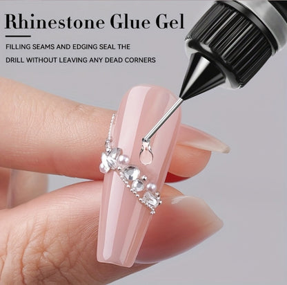 Nail Rhinestone Adhesive Gel 2pcs 0.34oz Clear Sticky Glue for 3D Nail Art Gems Charms Crystals Drill Jewelry - Long Lasting Precision Tip Nail Decoration Glue for Women DIY Home Salon