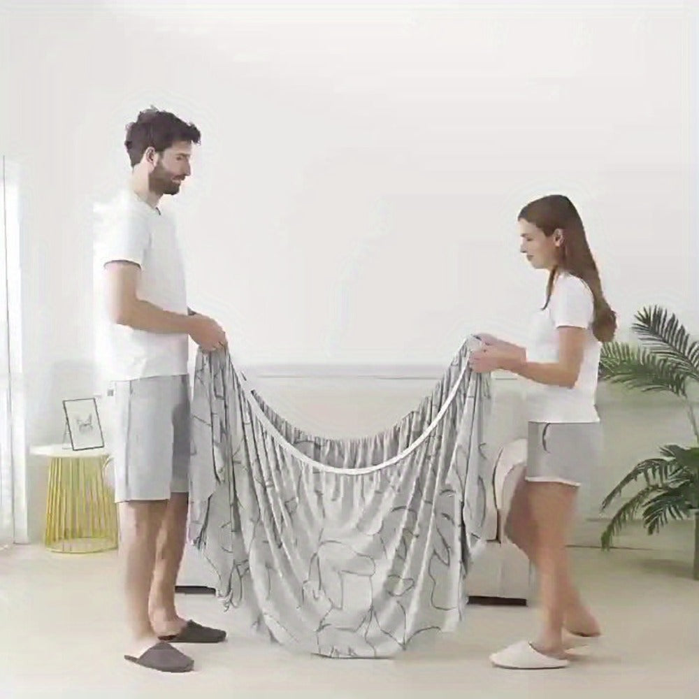Sofa Cover Gray Printed Skirt Slipcover with Elastic Stretch Fit for 1, 2, 3 or 4-Seater Sofas