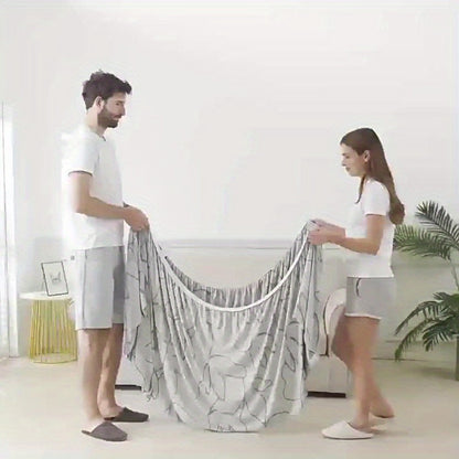 Sofa Cover Gray Printed Skirt Slipcover with Elastic Stretch Fit for 1, 2, 3 or 4-Seater Sofas