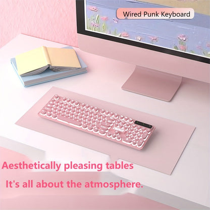 Retro Round-Key Wired Keyboard and 6D Mouse Set with Pink or Blue USB Color Options and One-Touch Lighting