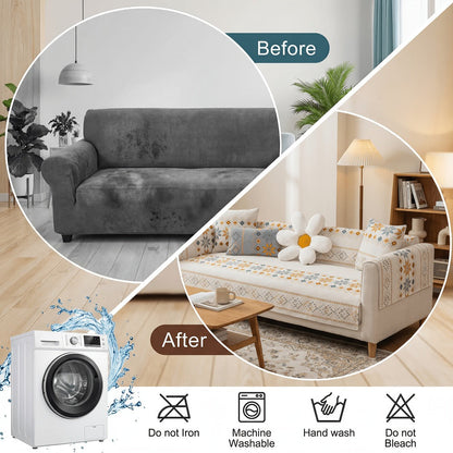 Chenille Sofa Cover Bohemian Style 1pc - Ethnic Pattern Anti-Slip Cat Scratch Resistant Skin-Friendly Couch Slipcover | 2 3 4 Seat Sizes White Green | Living Room Bedroom Office Sofa Cushion Cover Home Decor