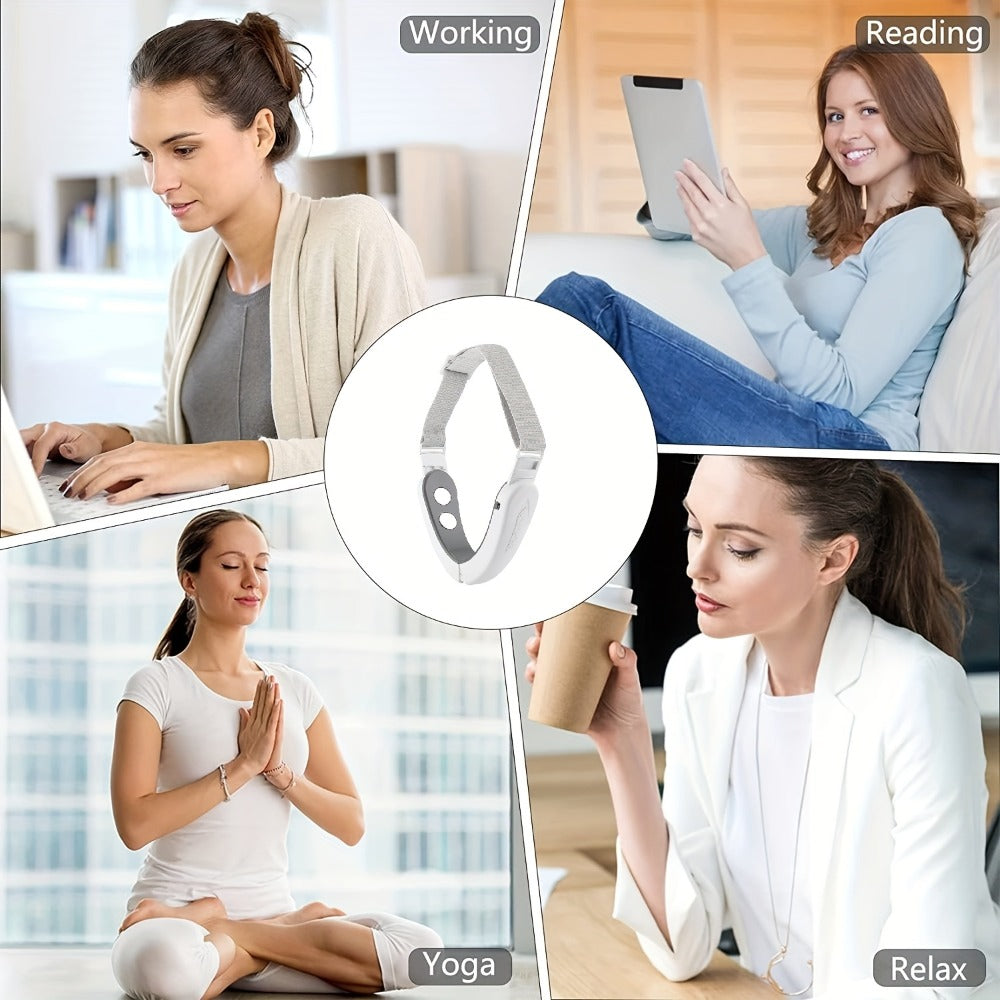 Pink Foldable Face and Neck Massage Wrap with Adjustable Band, Dual Contact Pads and Rechargeable Control Module