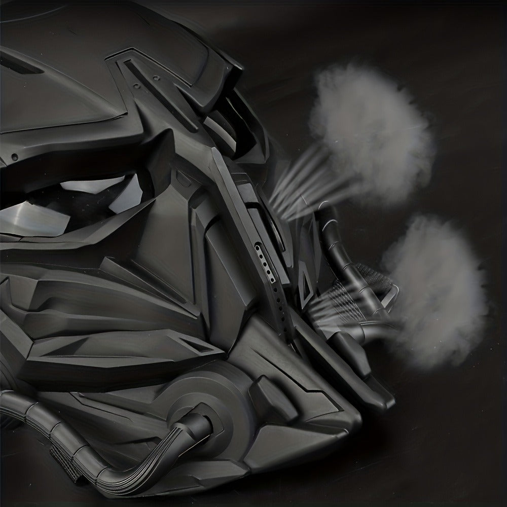 Silver-Plated Mechanical Costume Mask with Full-Face Sci-Fi Design and Sculpted Black Interior
