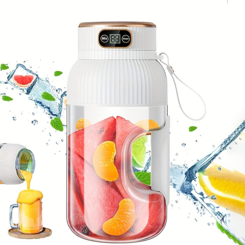 Portable Blender Cup with Top Digital Display, Integrated Side Grip, Travel Cover and Green or White Options