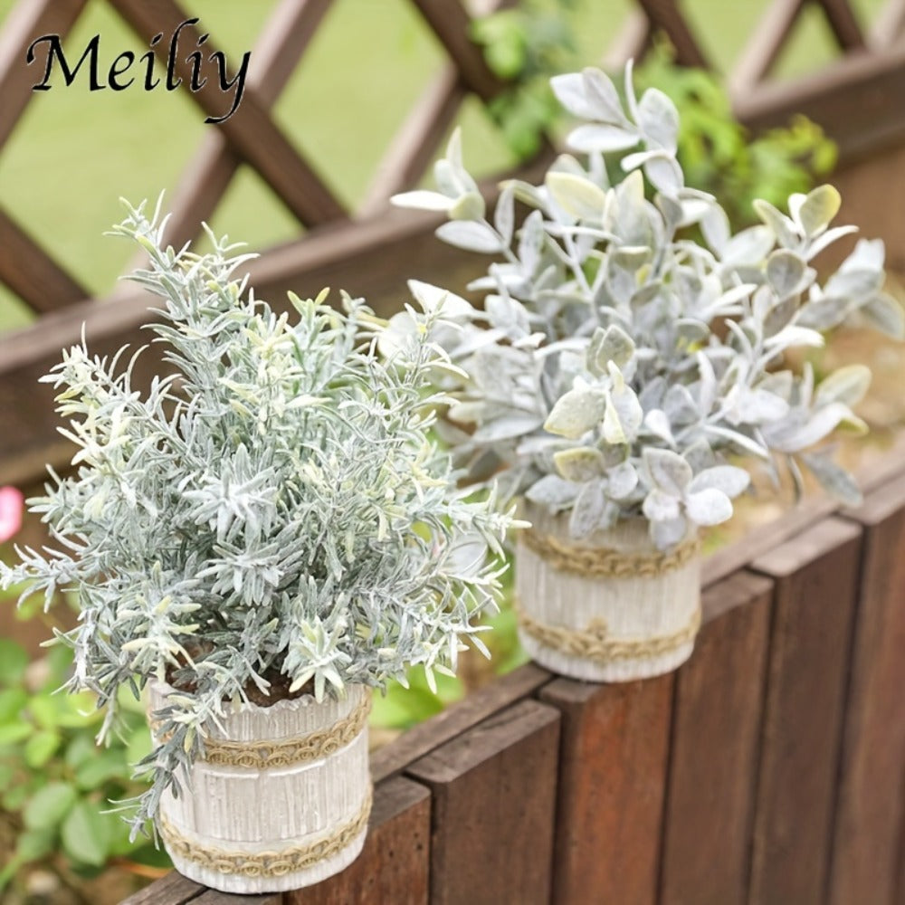 Mini Artificial Potted Plants 4 Pack – Realistic Fake Greenery in White Pots for Home, Office & Party Decor | No Watering Needed Low-Maintenance Indoor Outdoor Faux Plant Set | Housewarming Gift