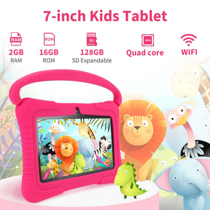 Kids Tablet 7 Inch Android 2GB RAM 16GB with Eye Protection Screen, Dual Camera, Silicone Case & Parental Controls – WiFi Learning Tablet Gift for Boys & Girls Ages 3-10, Pink / Light Blue