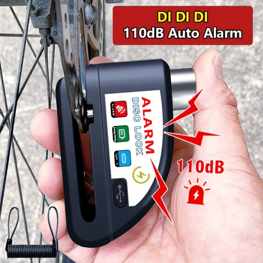Motorcycle Disc Brake Lock with 120dB Alarm & USB Rechargeable 500mAh Battery, Anti-Theft Security Lock for Motorcycles Bicycles Dirt Bikes Scooters, Includes Charging Cable & Reminder Rope, Blue