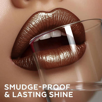 Golden Lipstick Set with Lip Liner Pencil 2 Piece, Brown Shimmer Lipstick and Nude Lip Liner