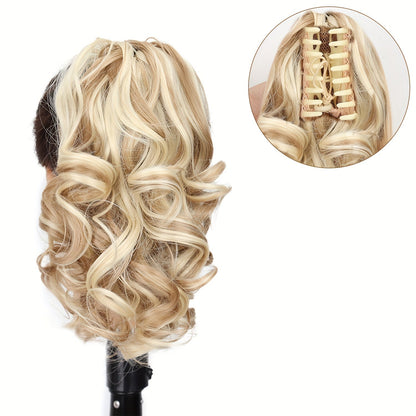 Hair Extensions Curly 8-Inch Synthetic Ponytail with Claw Clip and Eight Dark, Brown and Blonde Colors