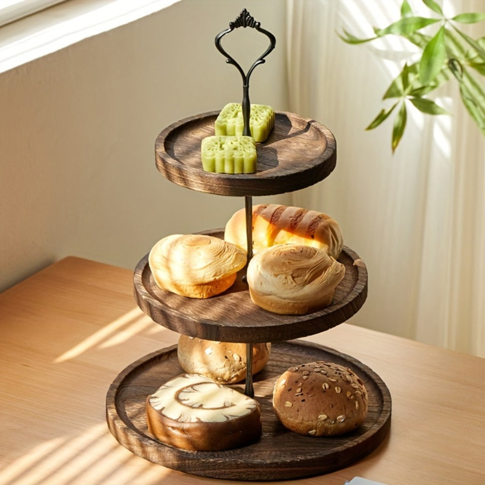 Three-Tier Wooden Cupcake Stand in Light Brown, Dark Brown or White for Dessert and Party Displays