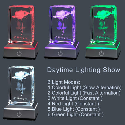 Night Light Rose Floral Acrylic Sign with Color-Changing LED Base and Four Retained Display Styles
