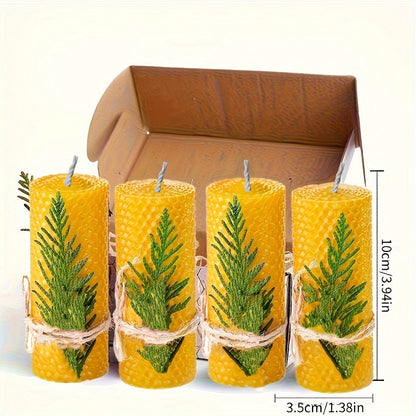 Beeswax Pillar Candles Hand Rolled with Honeycomb Texture – 100% Pure Beeswax, 12+ Hour Burn, Gift Box Set for Home Decor, Christmas, Dinner & Holiday Decorations