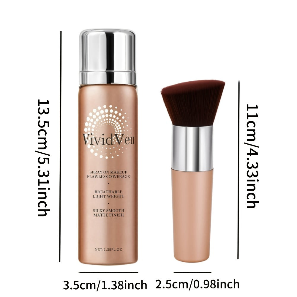 Spray-On Liquid Foundation Bottle with Matching Face Brush in Four Shades from Natural to Porcelain