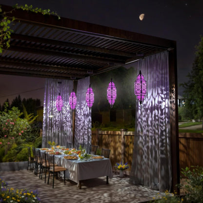 Solar Lanterns Outdoor 2 Pack Moroccan Cut-Out Design IP54 Waterproof Auto Dusk-to-Dawn Garden Pathway Patio Lantern Lights Gold Purple White Copper