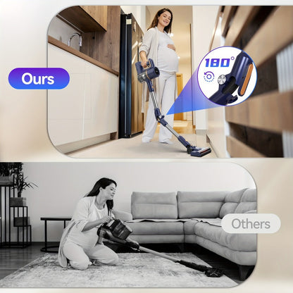 Stick and Handheld Vacuum Cleaner with LED Floor Head, Straight or 180-Degree Foldable Tube Options