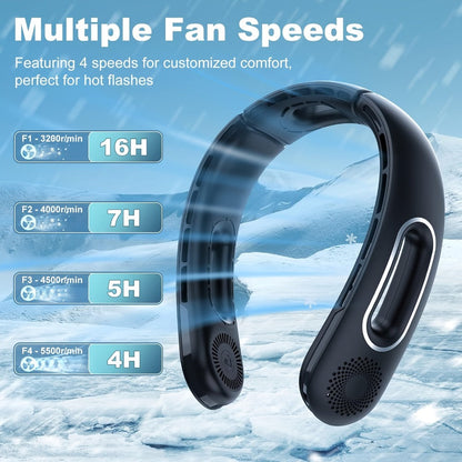 Vent-Channel Neck Fan in Black or White Color Options with Four-Speed Control and USB Charging
