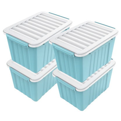 Stackable 72- and 97-Quart Storage Bin Sets with Lids, Wheels, Three Colors and 4- or 6-Pack Options