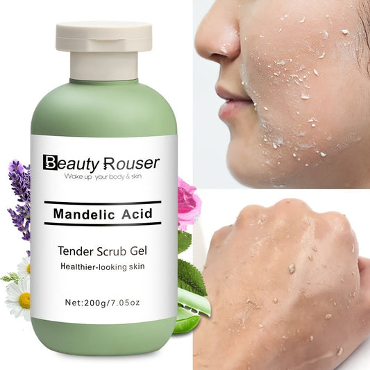 Exfoliating Body Scrub Gel with Aloe Vera, Rose & Chamomile Extract — Deep Cleansing Physical Scrub for Face & Body, Unclogs Pores, Removes Dead Skin, Softens & Hydrates All Skin Types, 200g / 7.05 oz
