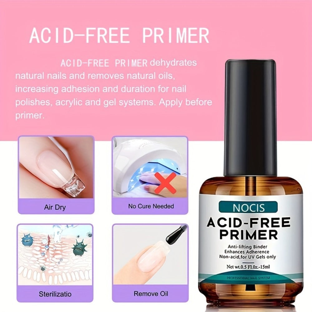 Acrylic Nail Kit NOCIS Clear, Pink and White Powders with Q Monomer, Primer, Brush Cleaner and Four Brushes