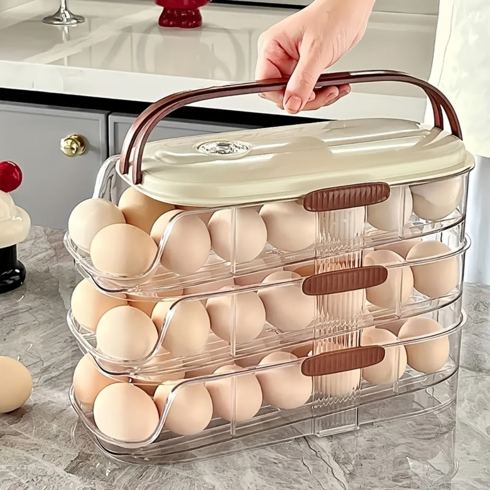 Egg Rack Kitchen Organizer Double-Row Auto-Rolling Dispenser with One, Two or Three Layer Options